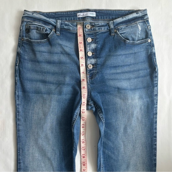 KanCan Estilo Skinny Jeans Exposed Buttonfly Distressed Hem Blue Denim Size 32 - Picture 12 of 15
